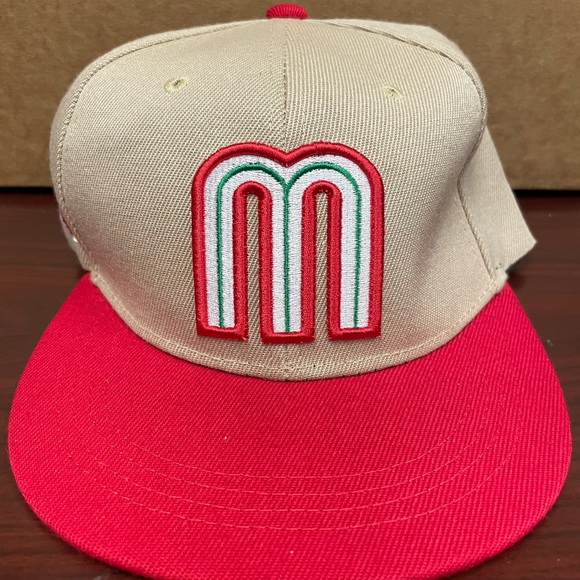 Mexico Snapback Hat Flag 3D M Embroidery Mexico Baseball Acrylic Cap Tan Khaki - Picture 1 of 5